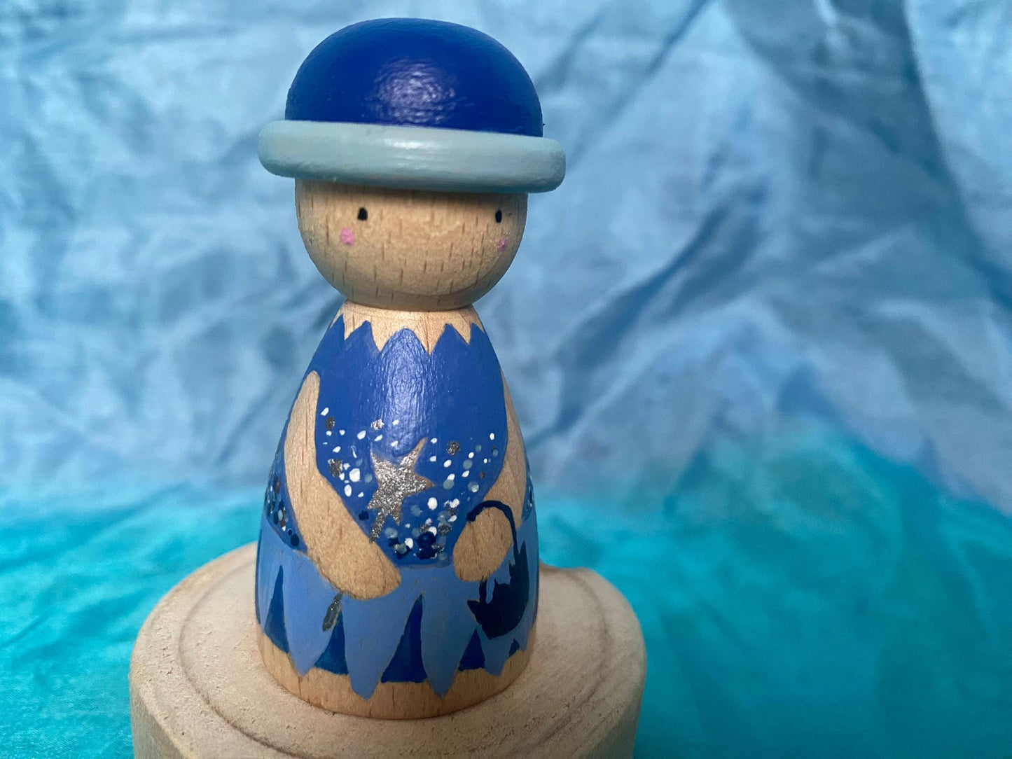 Hand painted blue fairy wooden peg doll (7cm)