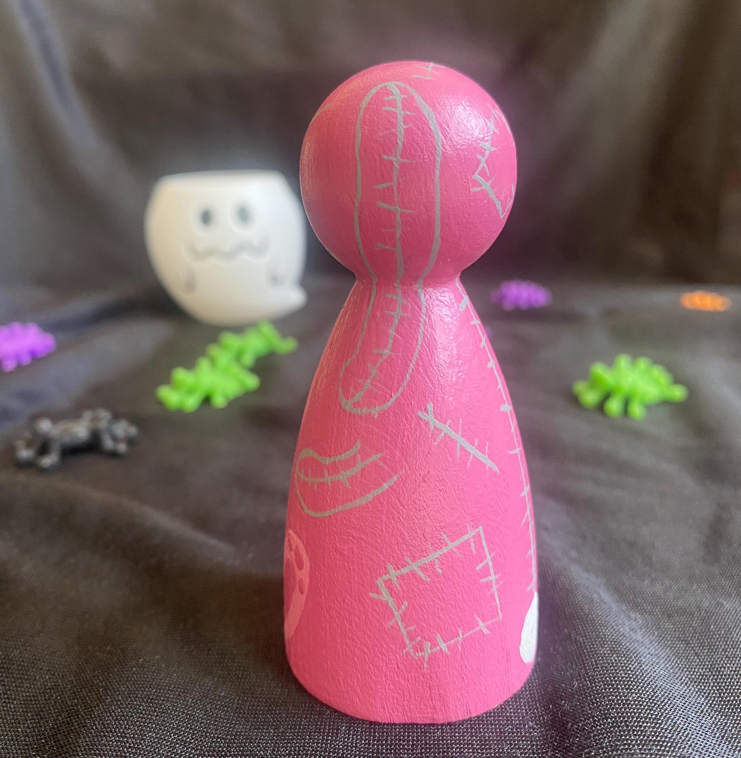 Hand painted Spooky Stitch Bunny wooden peg doll (8cm)