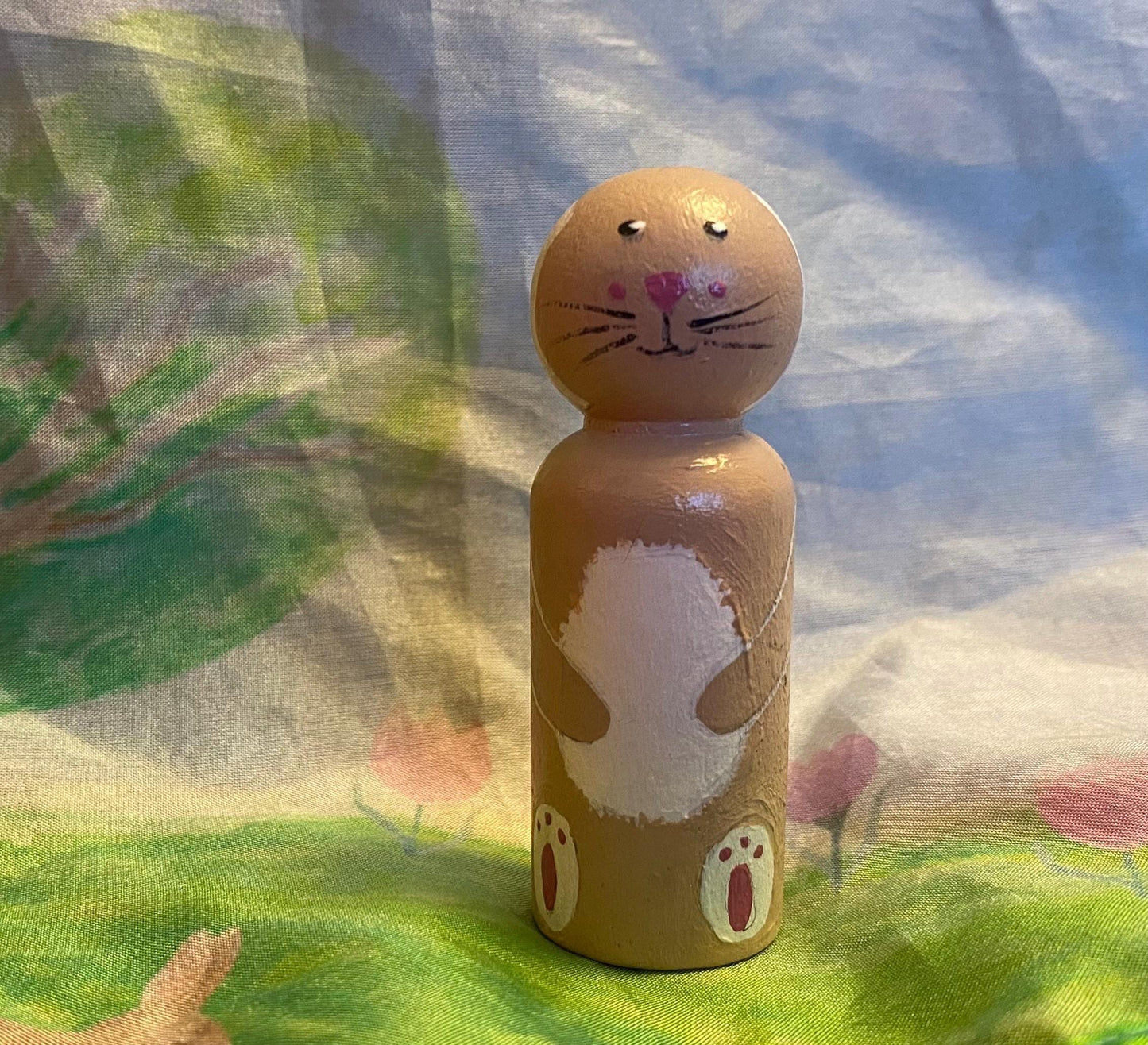 Brown Bunny hand painted wooden peg doll (6.5cm)