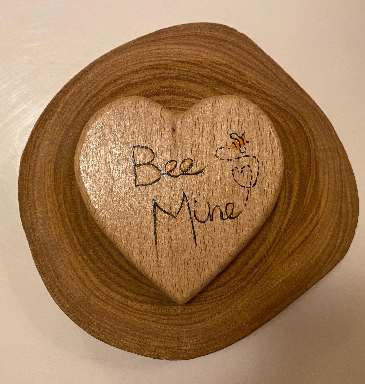 Bee mine hand painted wooden love heart (7cm)
