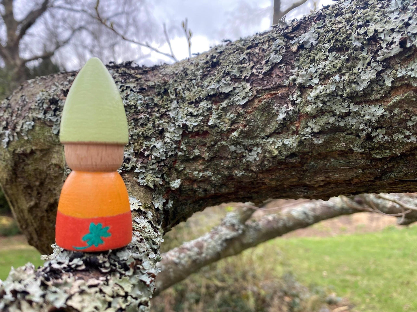 Good luck four leafed clover gnome hand painted wooden peg doll (7cm)