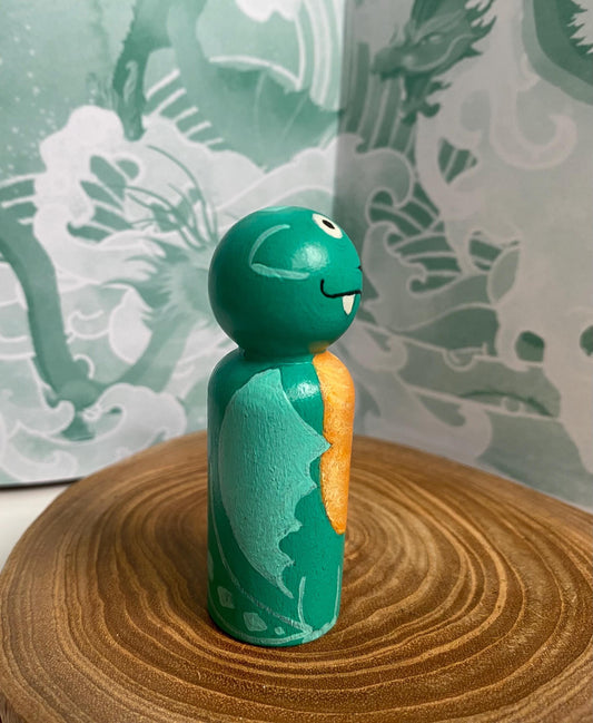 Green dragon hand painted wooden peg doll (6.5cm)