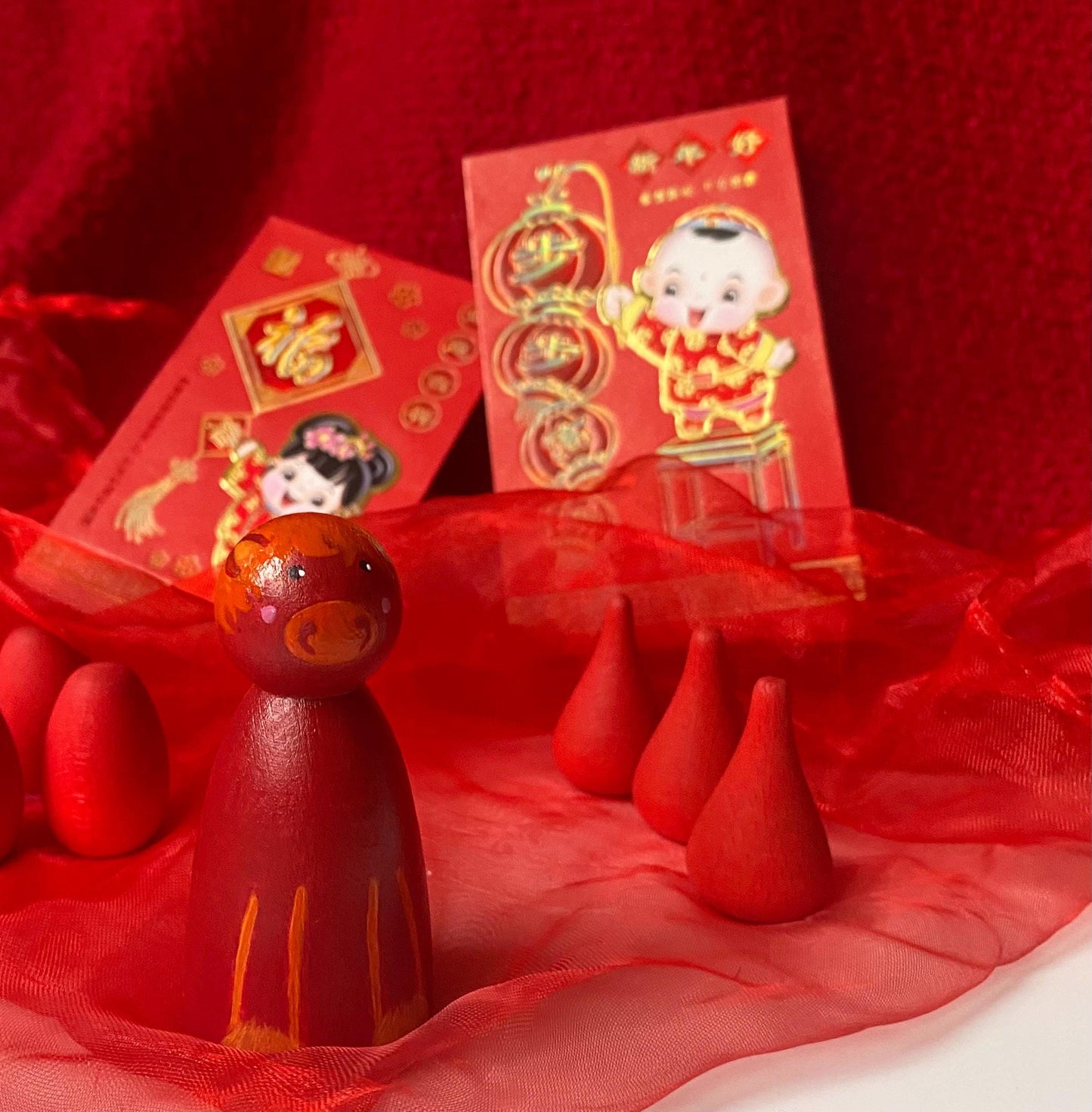 Fire Horse hand painted wooden peg doll (7.5cm)