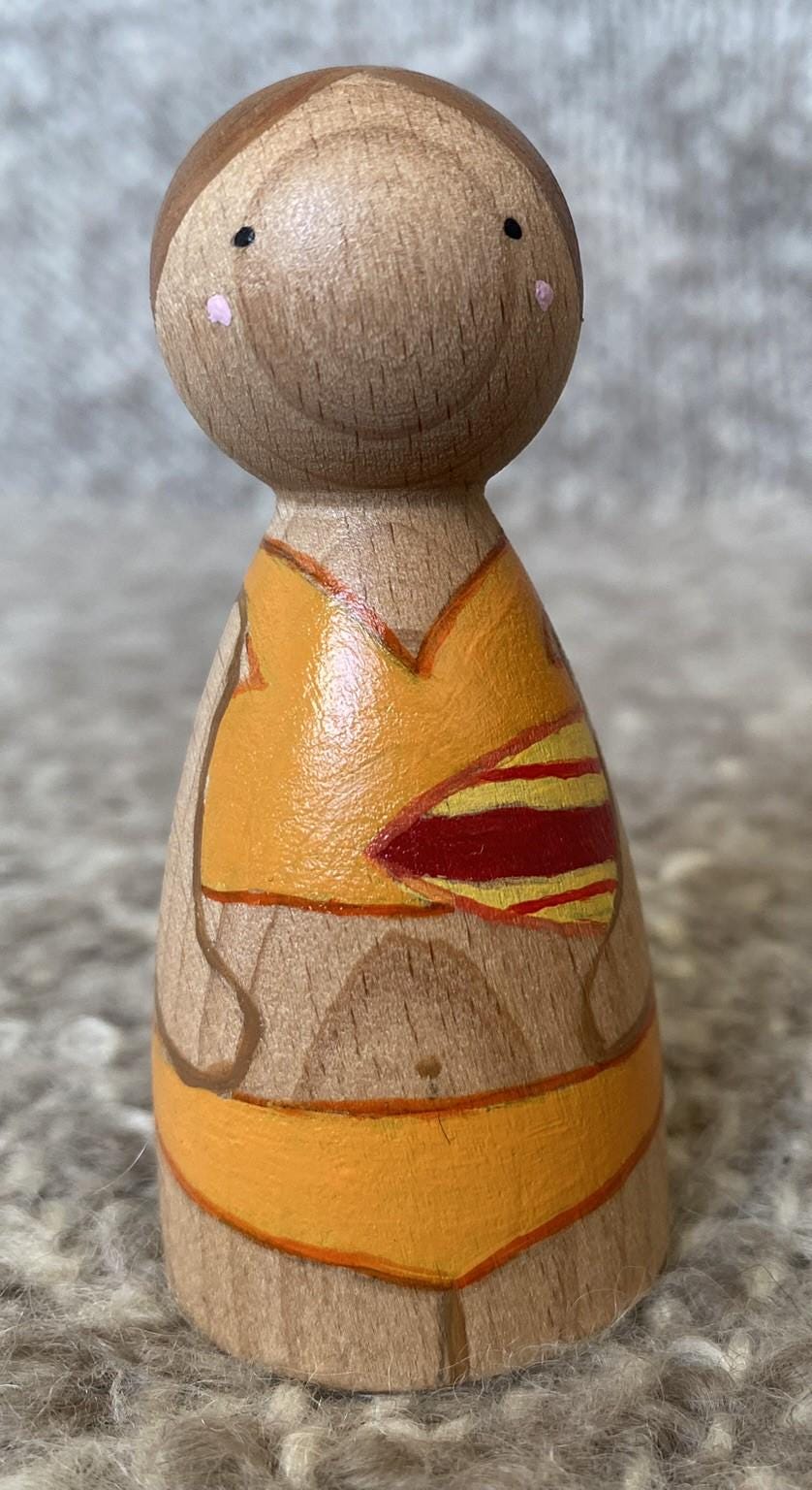 Hand painted wooden bikini surfer peg doll (9cm)