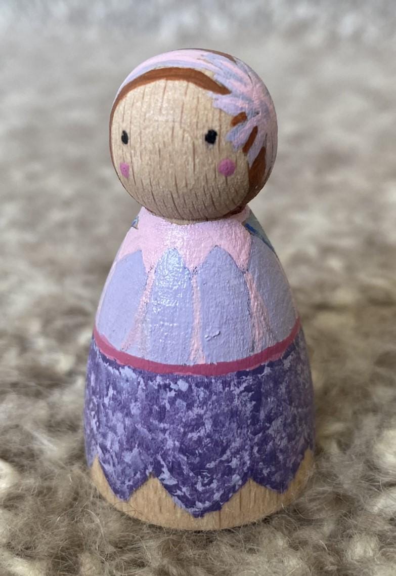 Hand painted purple wooden fairy peg doll (5cm)