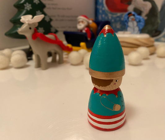 Christmas Elf hand painted wooden peg doll (7cm)