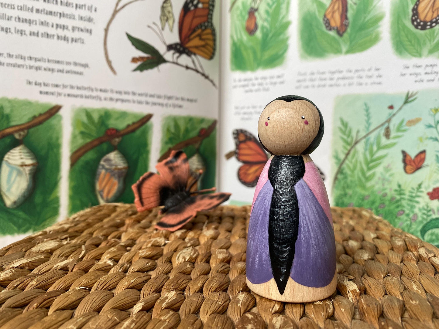 Hand painted wooden butterfly peg doll (7.5cm)