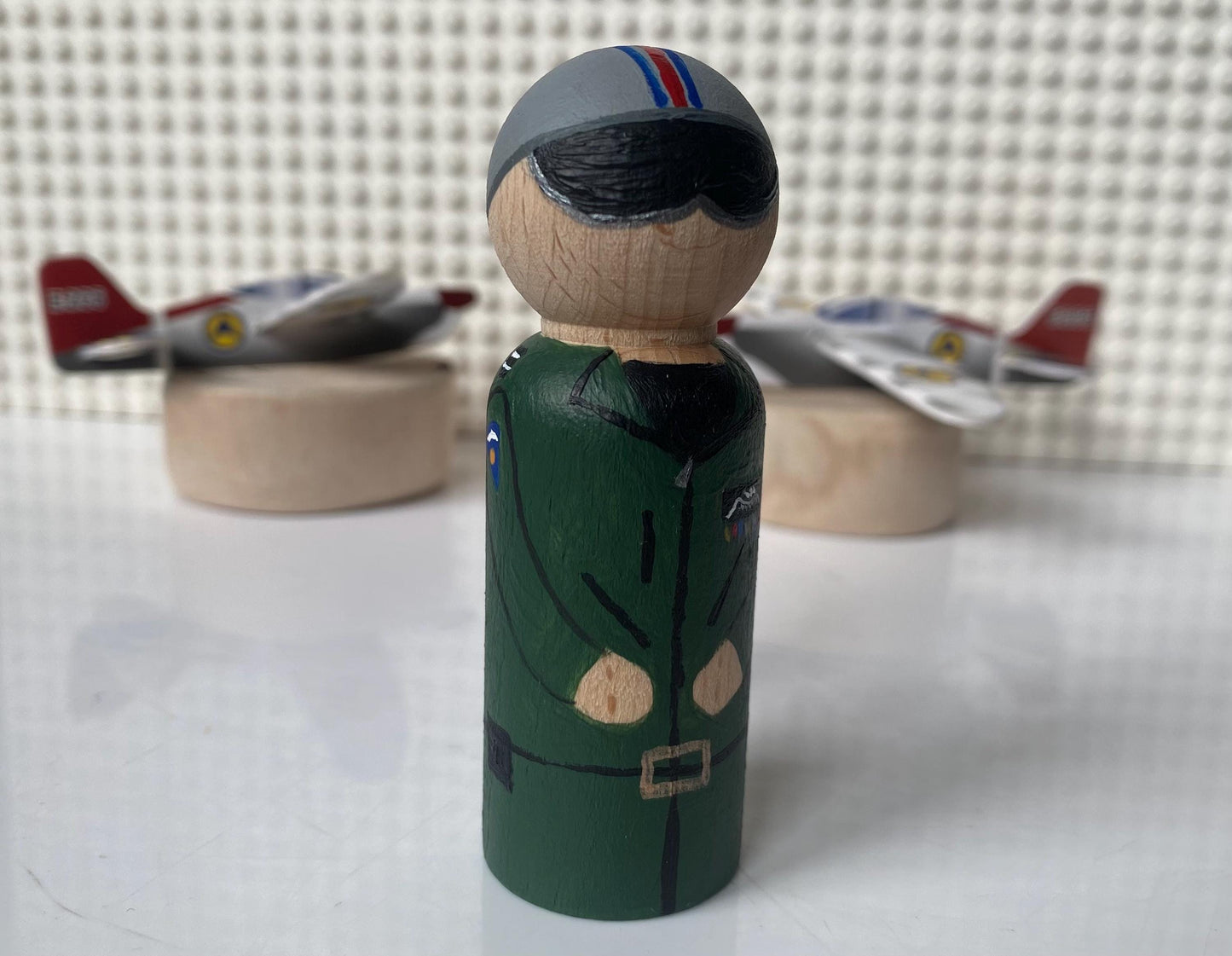 Hand painted pilot wooden peg doll (8cm)