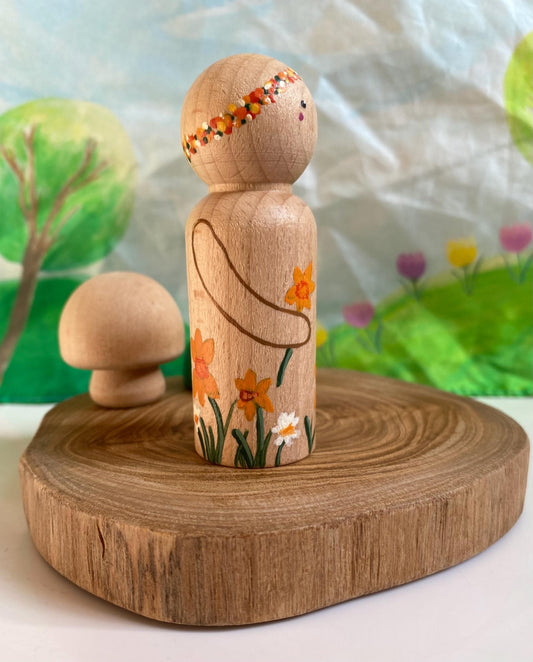 Daffodil hand painted wooden peg doll (8cm)