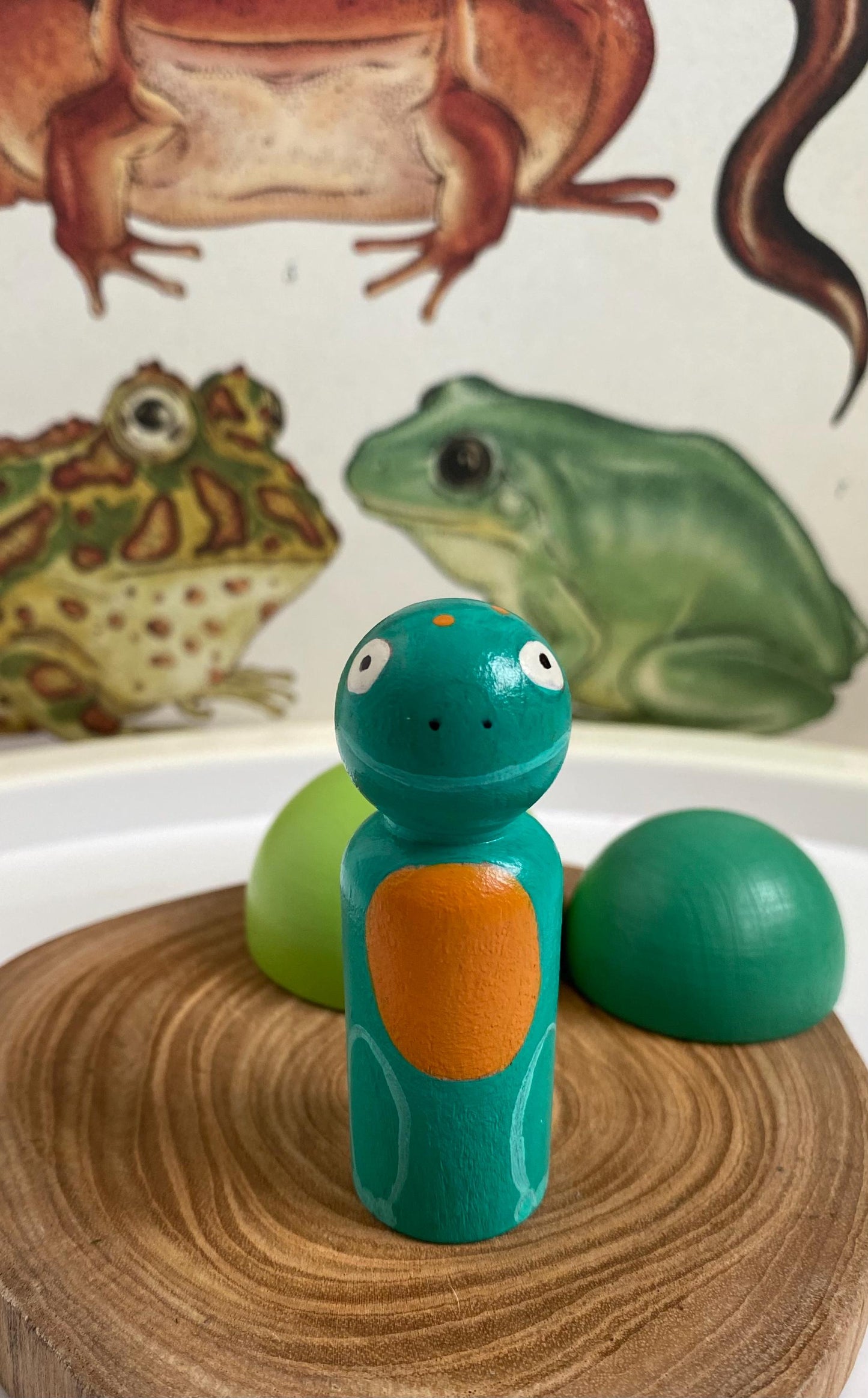 Green Frog hand painted wooden peg doll (6.5cm)
