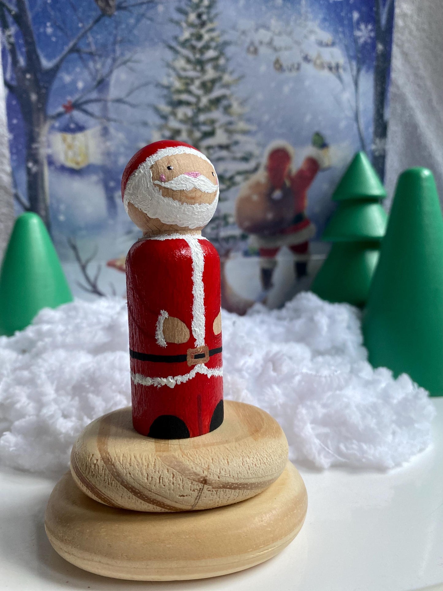 Santa Claus hand painted wooden peg doll (8cm)