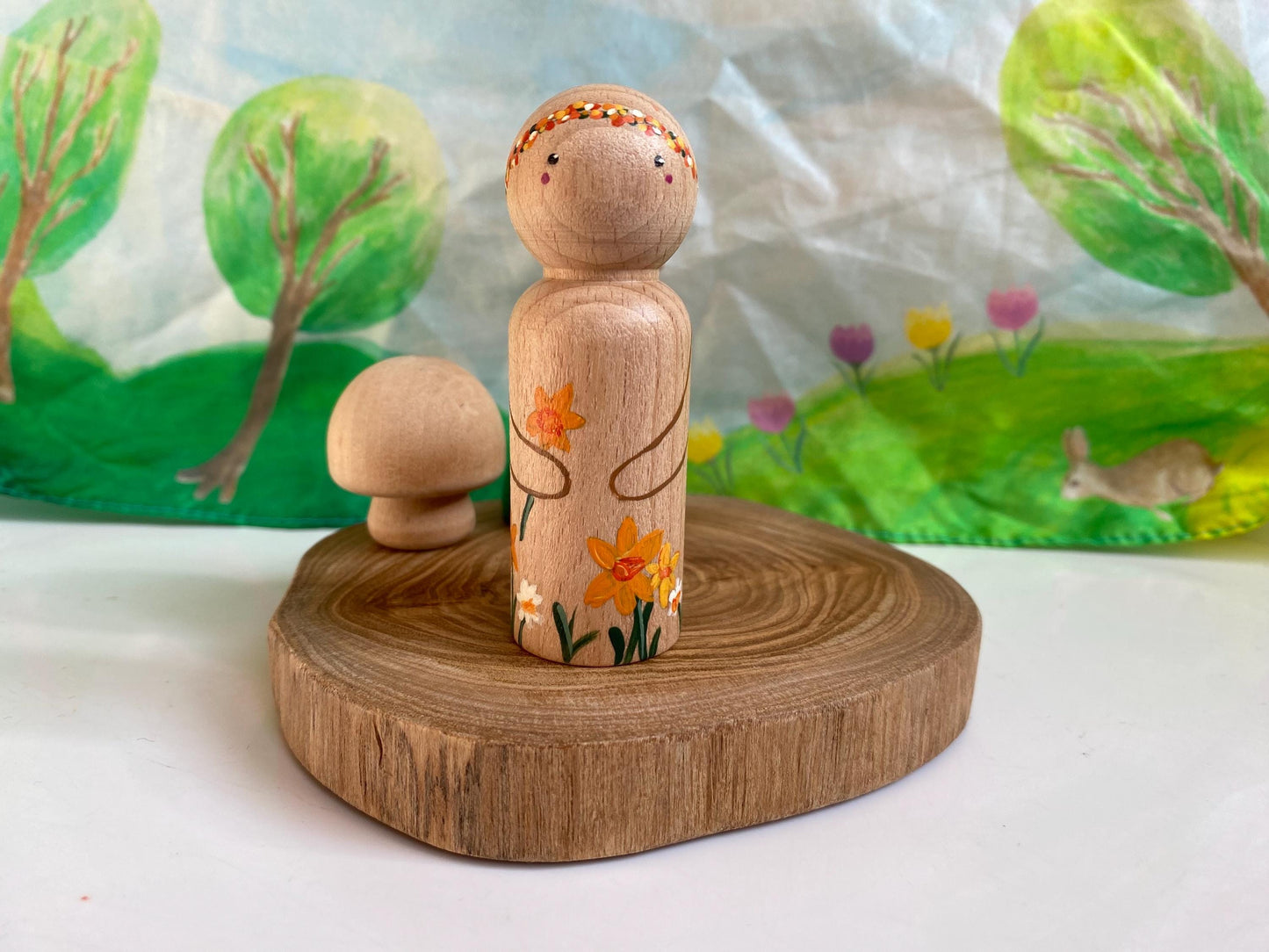 Daffodil hand painted wooden peg doll (8cm)