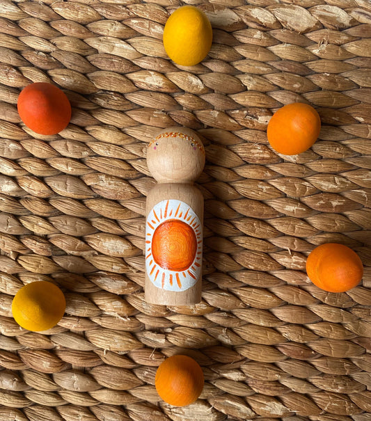 Hand painted sunshine design wooden peg doll (8cm)