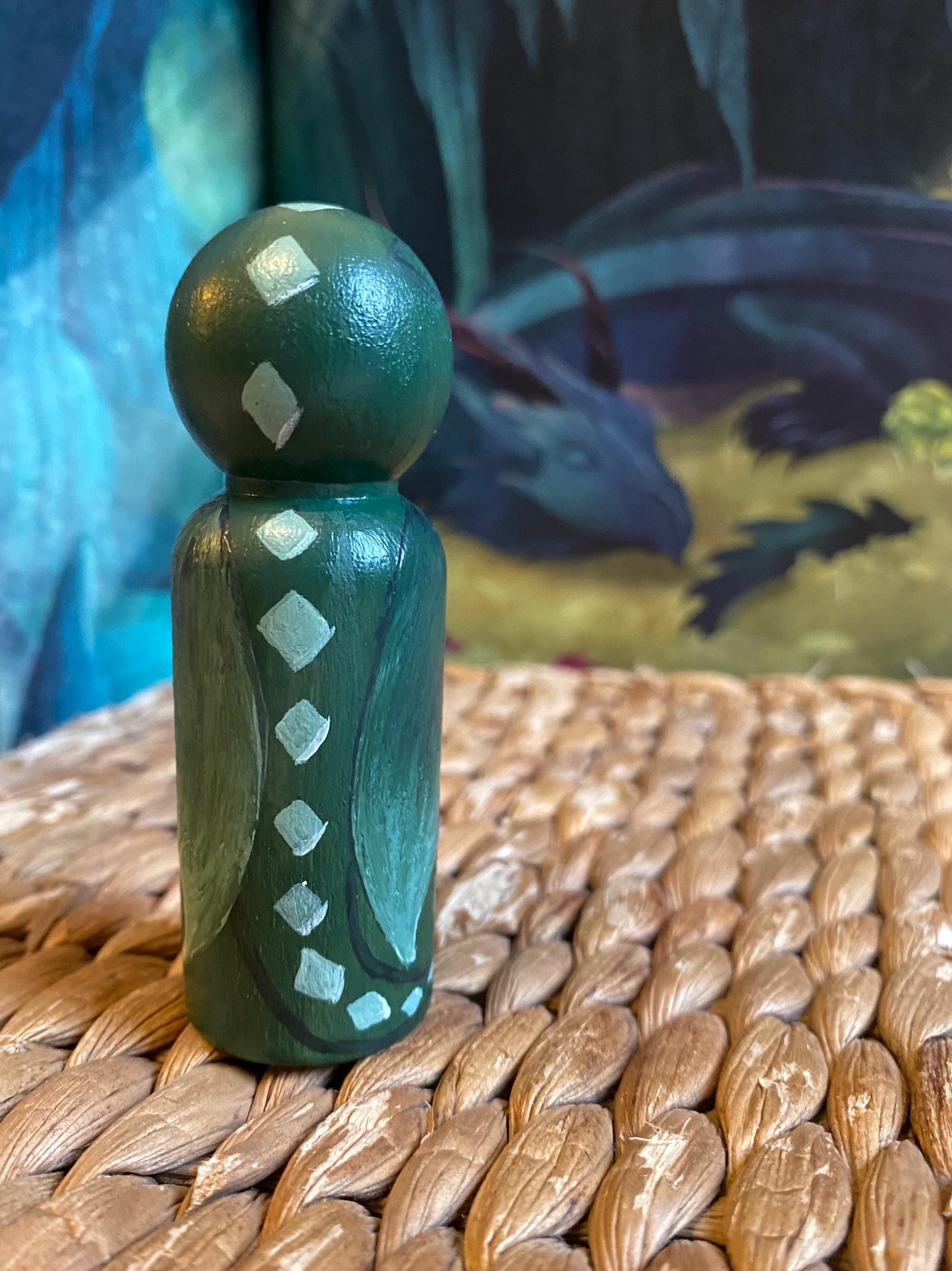 Green Dragon hand painted wooden peg doll (8cm)
