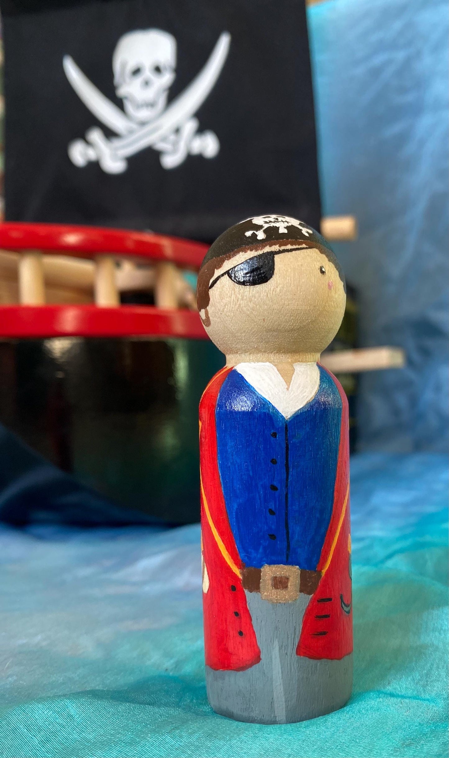 Hand painted pirate wooden peg doll (9cm)