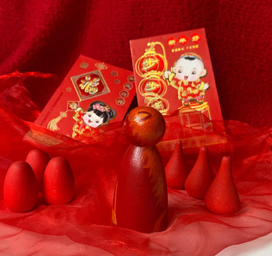 Fire Horse hand painted wooden peg doll (7.5cm)