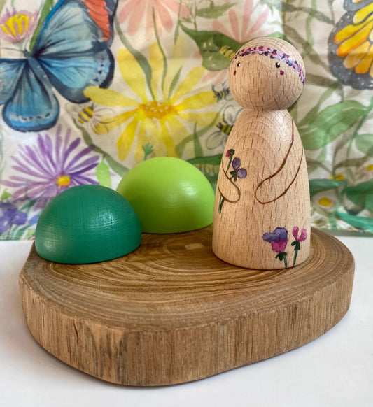 Sweet Pea flowers hand painted wooden peg doll (7.5cm)