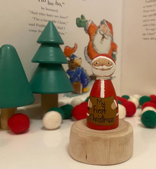 My First Christmas Santa Claus handpainted wooden peg doll (6.5cm)