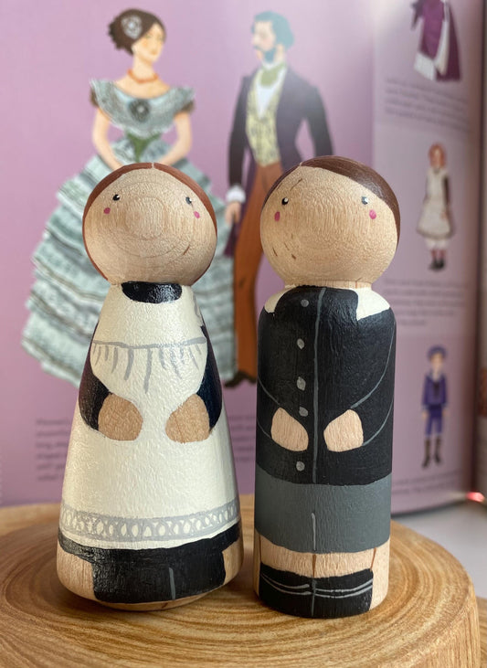 Victorian school girl and boy hand painted wooden peg dolls (9cm)
