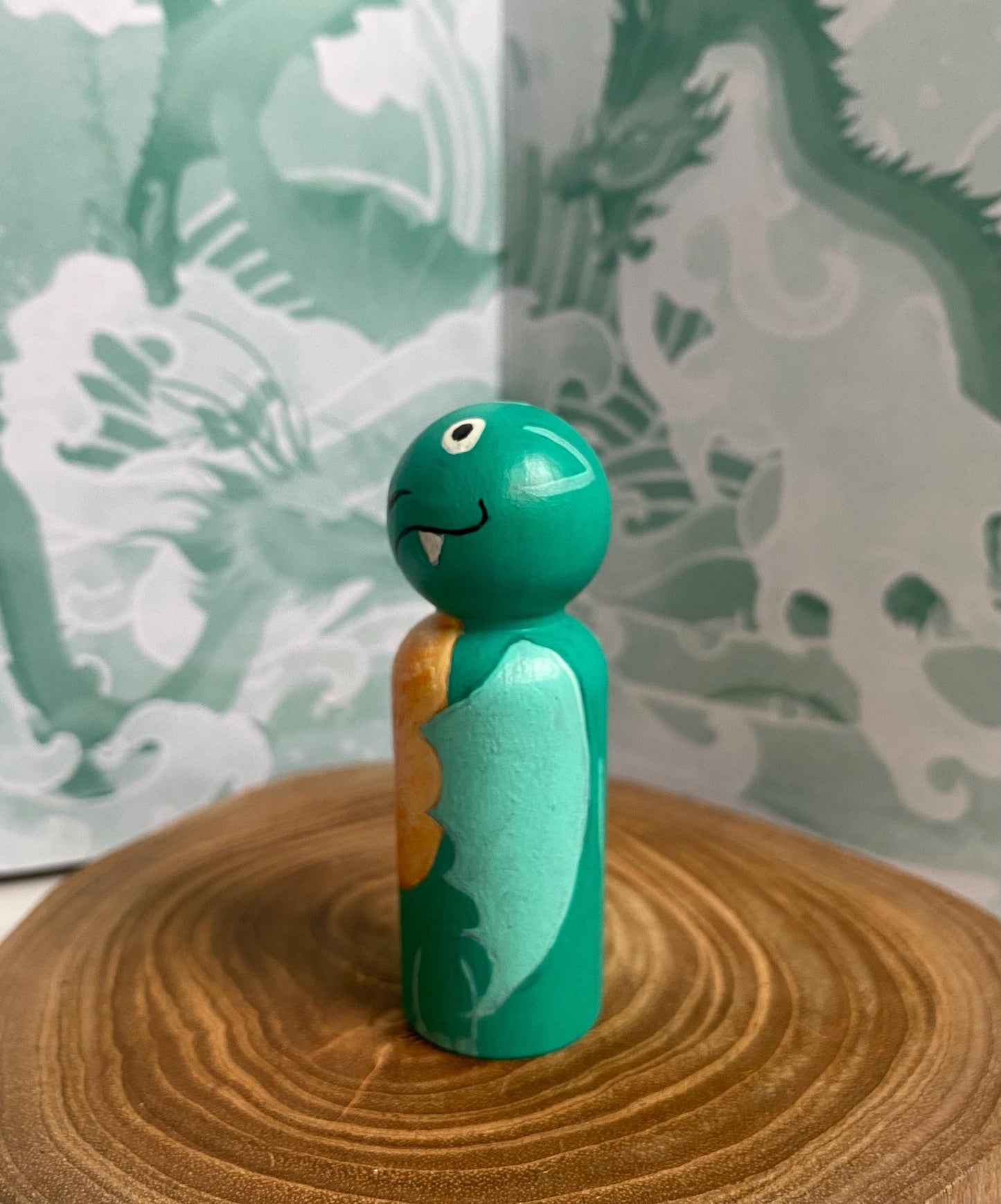 Green dragon hand painted wooden peg doll (6.5cm)