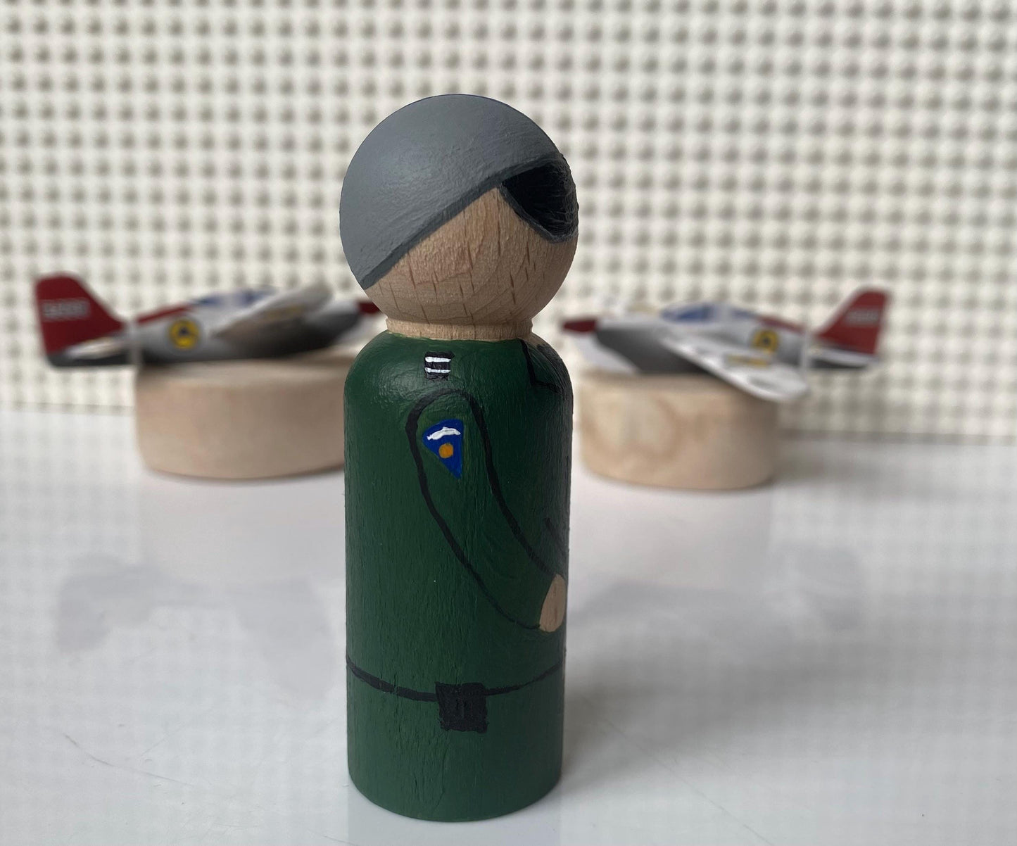 Hand painted pilot wooden peg doll (8cm)