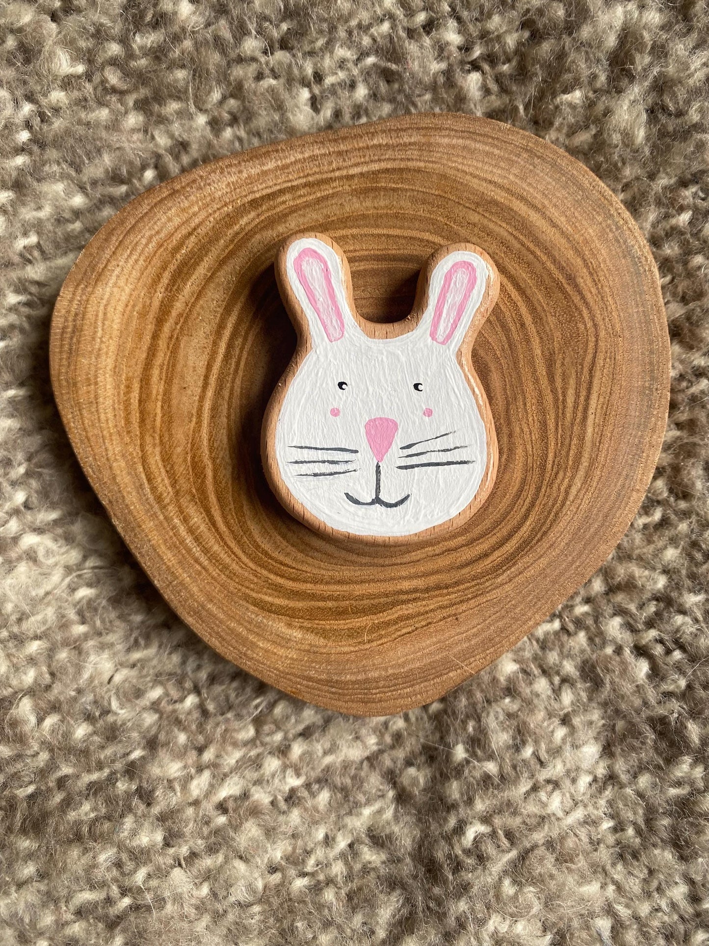 Hand painted wooden white rabbit head