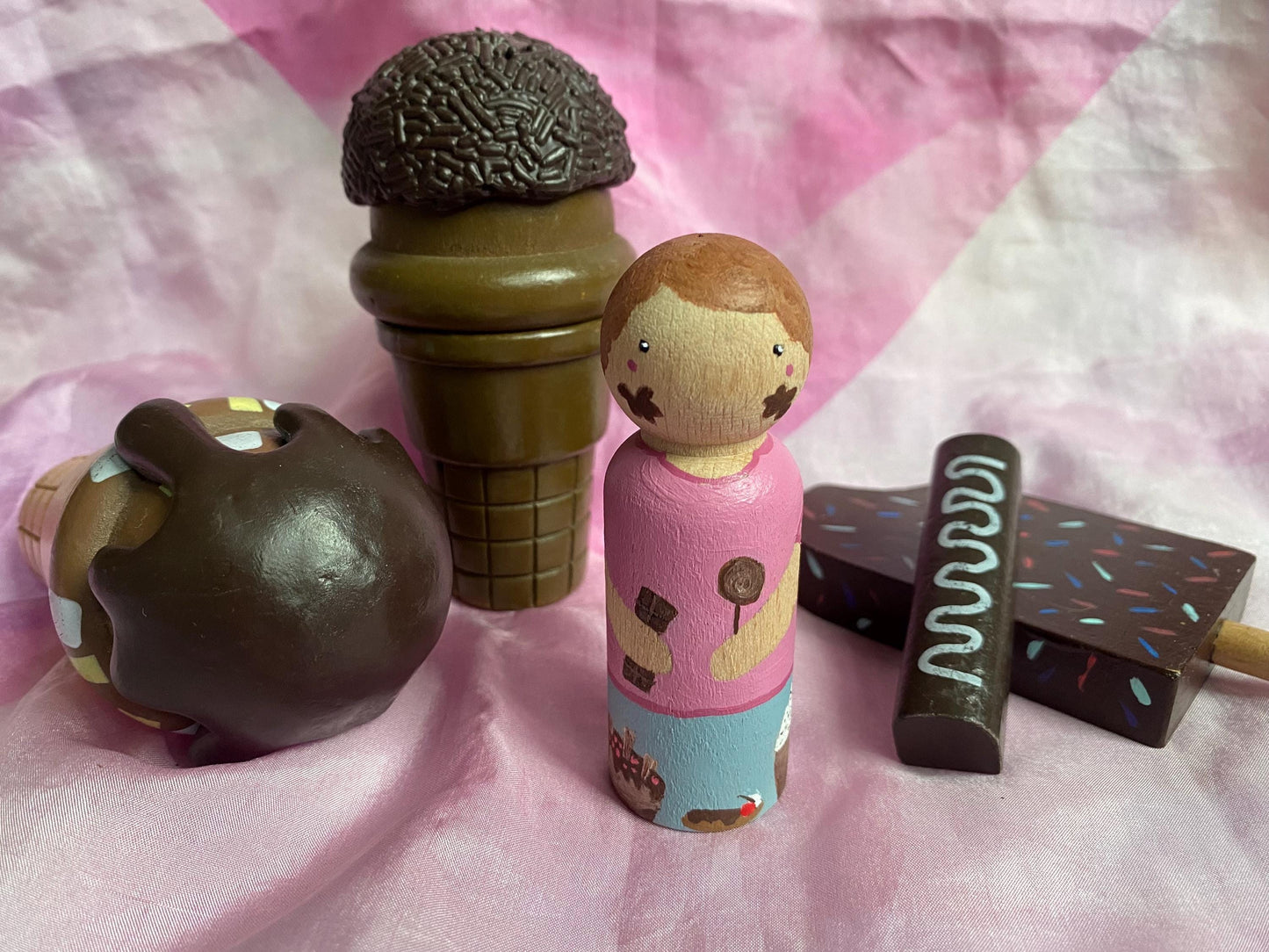 Hand painted Chocolate Appreciation Society wooden peg doll (8cm)