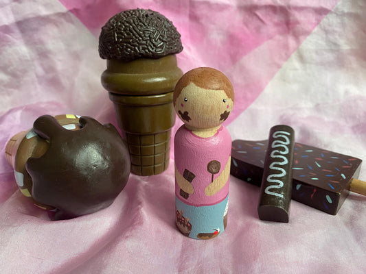 Hand painted Chocolate Appreciation Society wooden peg doll (8cm)