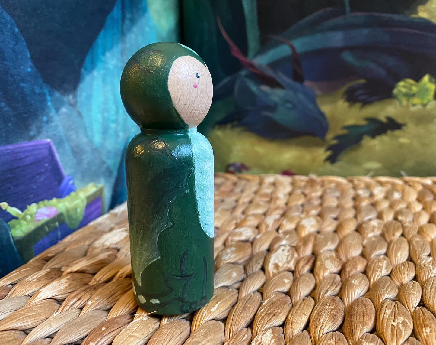 Green Dragon hand painted wooden peg doll (8cm)