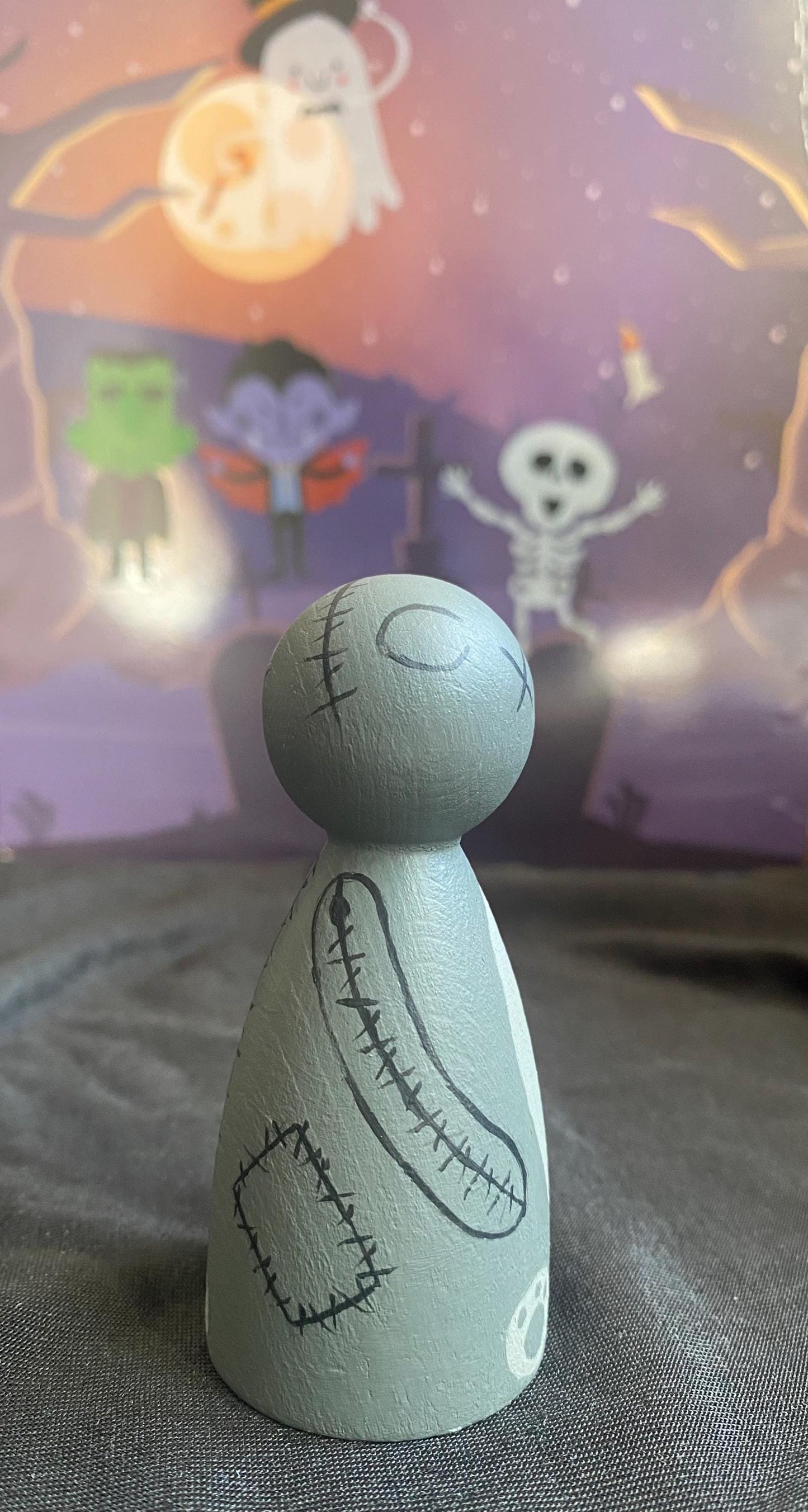 Hand painted Spooky Stitch Teddy Bear wooden peg doll (8cm)