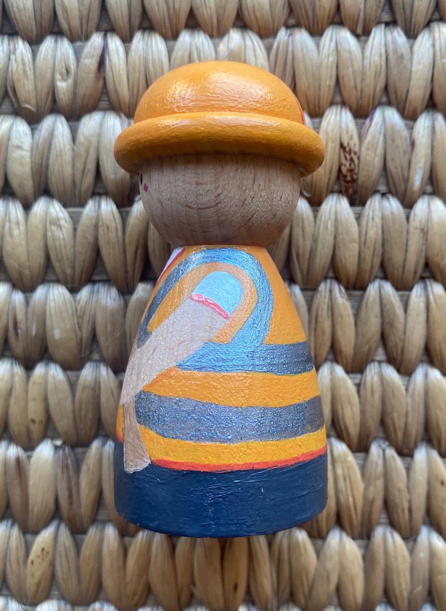 Hand painted construction worker wooden peg doll (7cm)