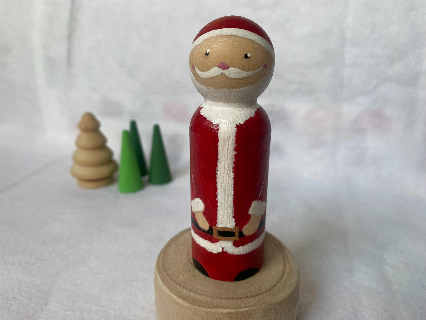 Hand painted wooden Christmas peg doll set (Santa Claus, Mrs Claus, Elf and Snowman)
