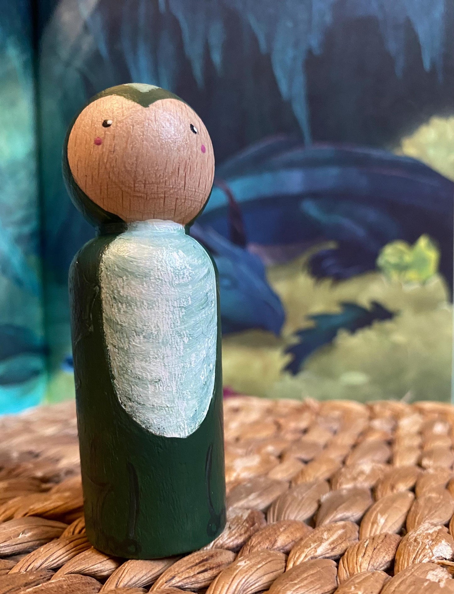 Green Dragon hand painted wooden peg doll (8cm)