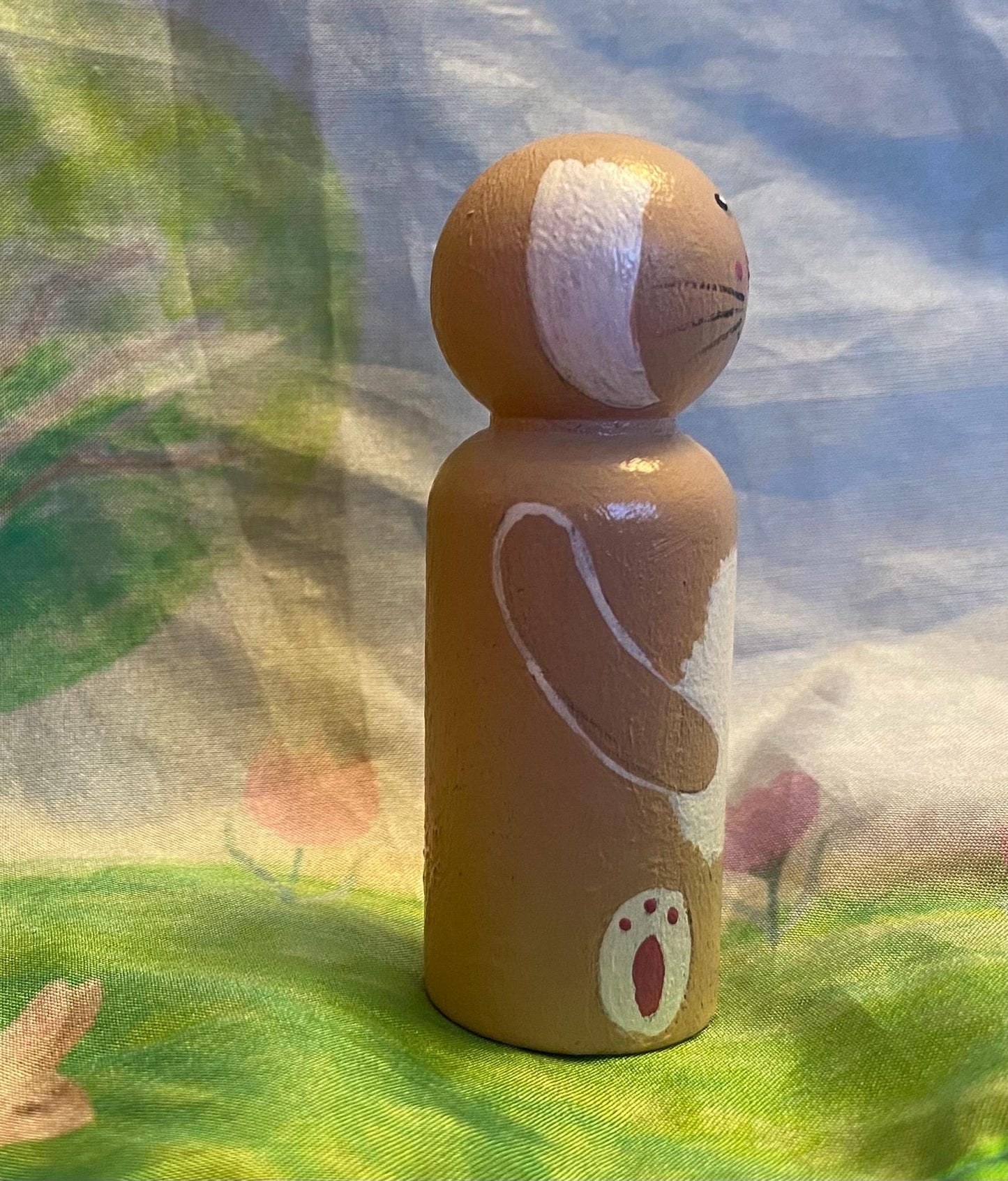 Brown Bunny hand painted wooden peg doll (6.5cm)
