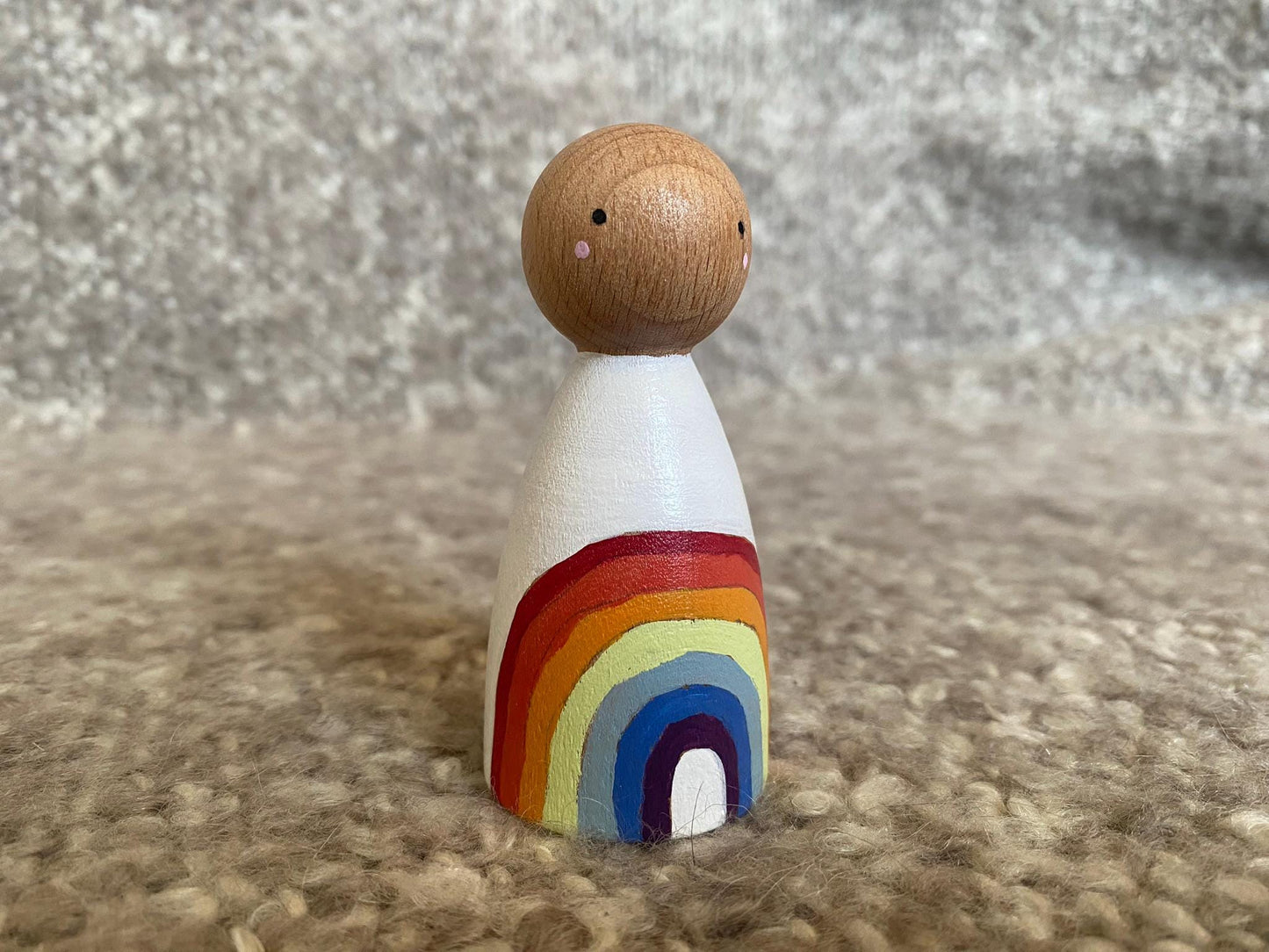 Hand painted rainbow design wooden peg doll (8cm)