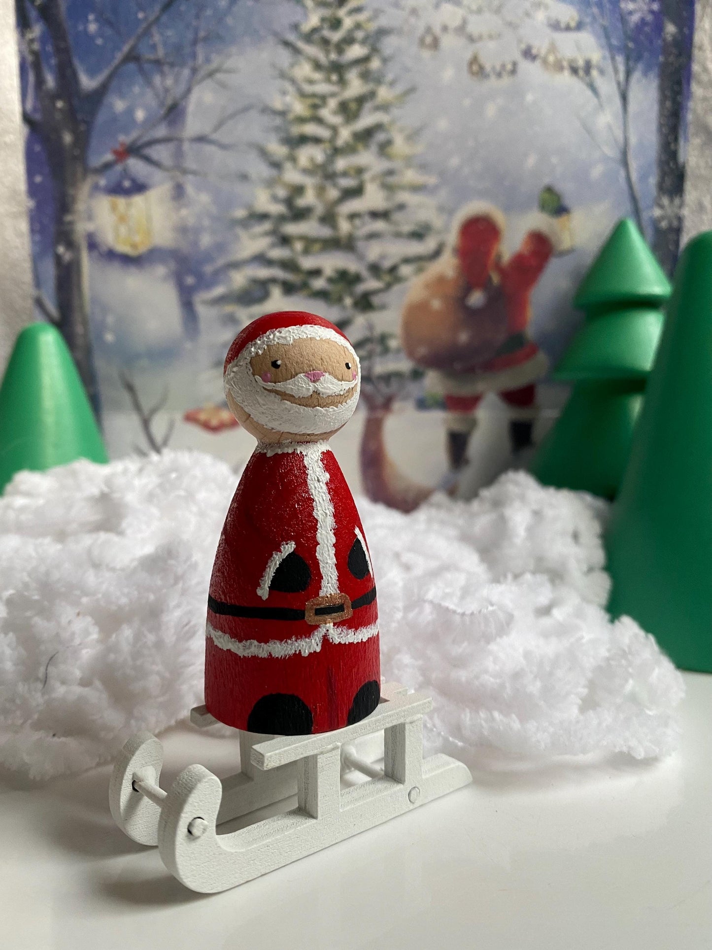 Santa Claus handpainted wooden peg doll (6.5cm)