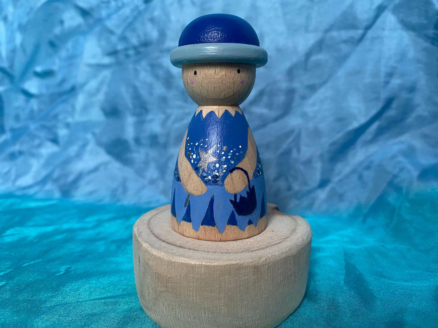 Hand painted blue fairy wooden peg doll (7cm)