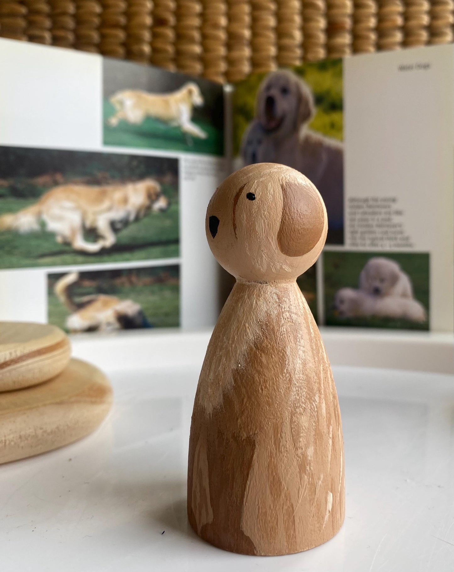 Hand painted brown dog wooden peg doll (8cm)