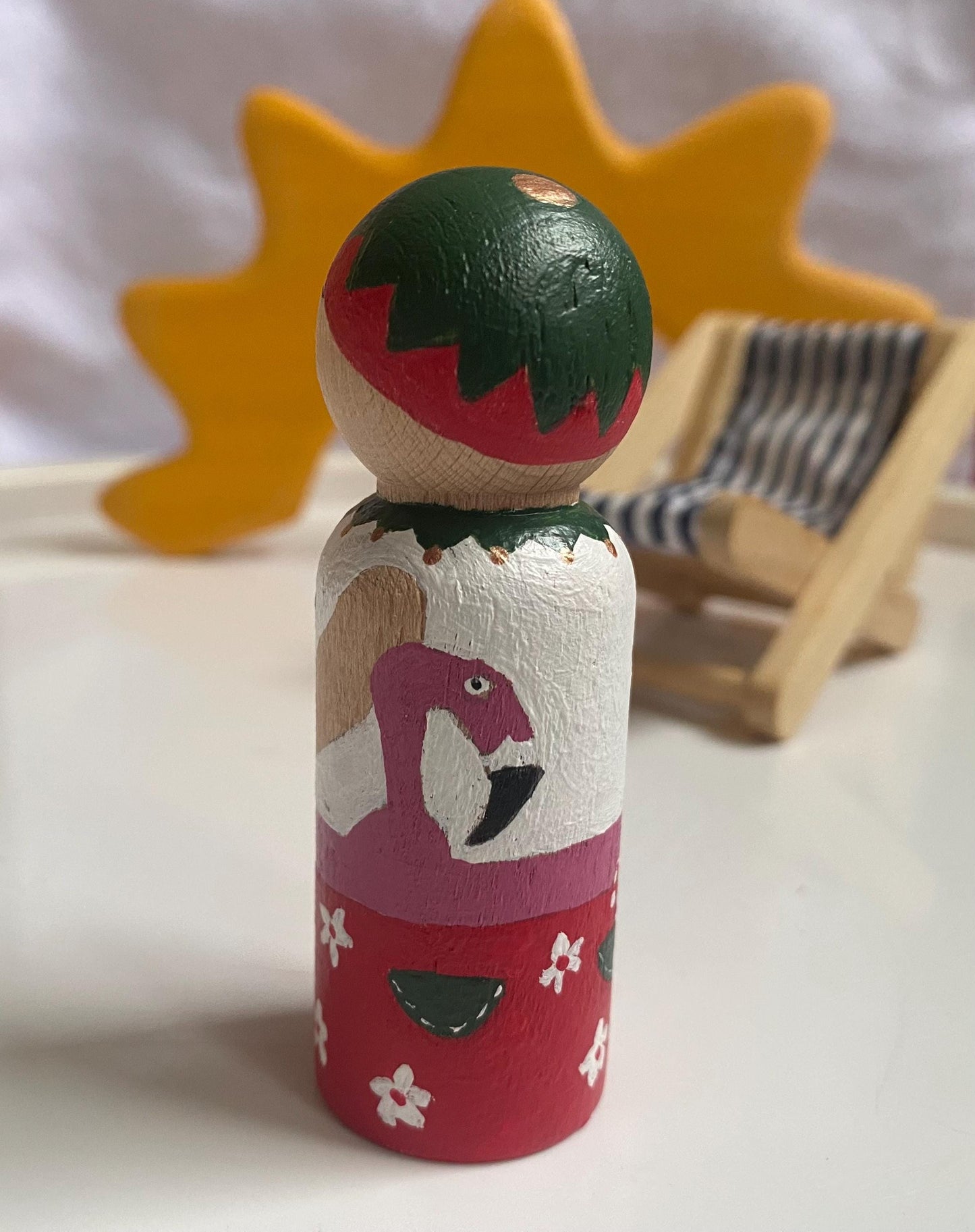 Elf in Summer hand painted wooden peg doll (8cm)