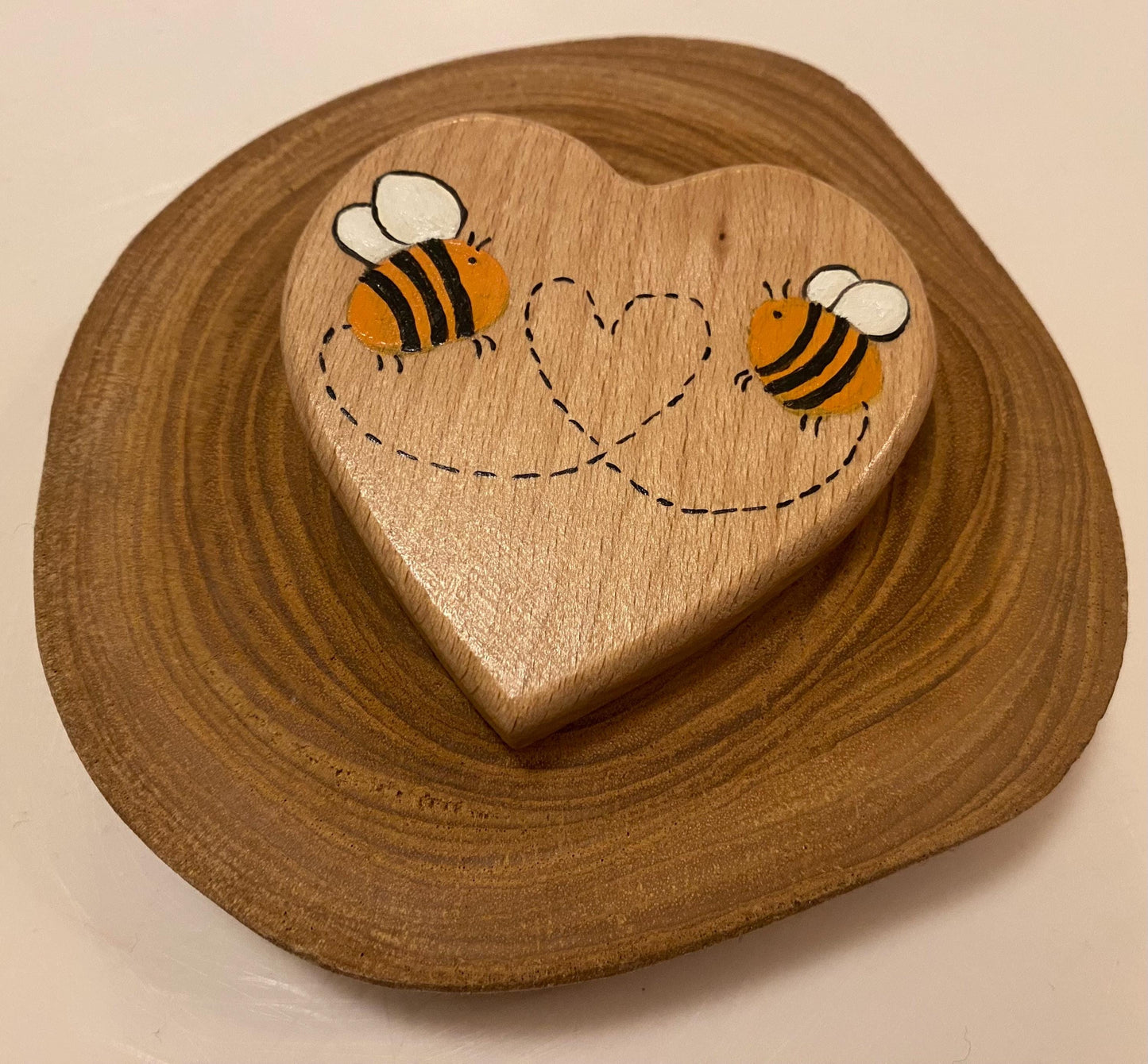 Bee mine hand painted wooden love heart (7cm)