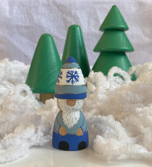 Christmas gonk (blue, white and silver) hand painted wooden peg doll (7cm)