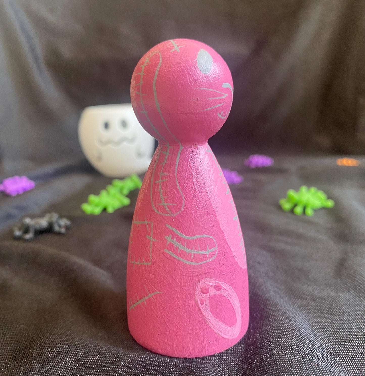 Hand painted Spooky Stitch Bunny wooden peg doll (8cm)