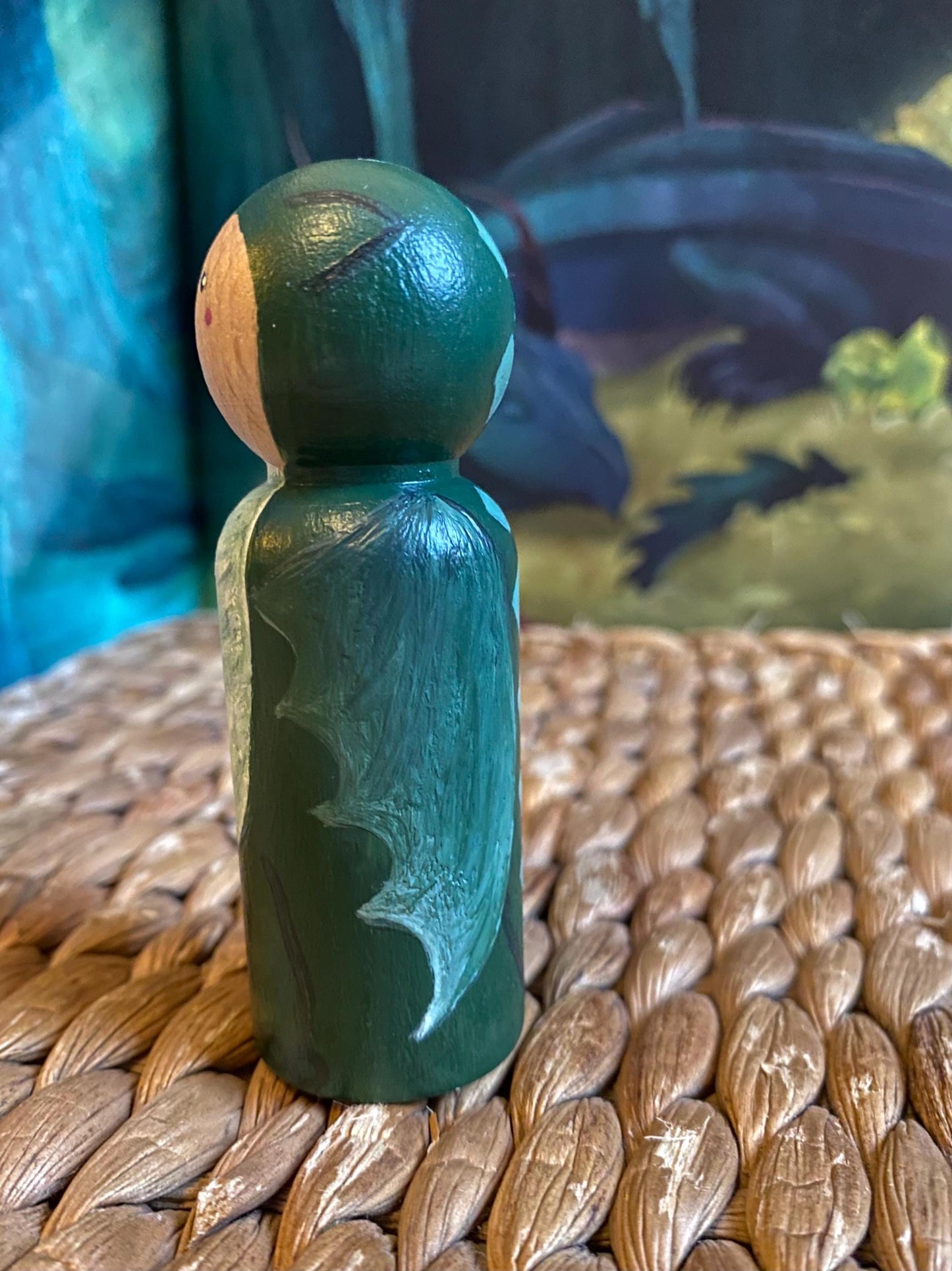 Green Dragon hand painted wooden peg doll (8cm)