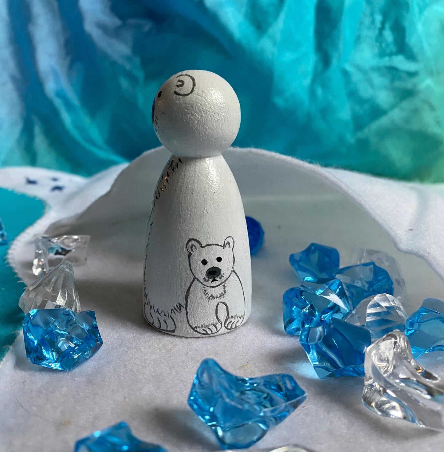 Polar Bear hand painted wooden peg doll (7.5cm)
