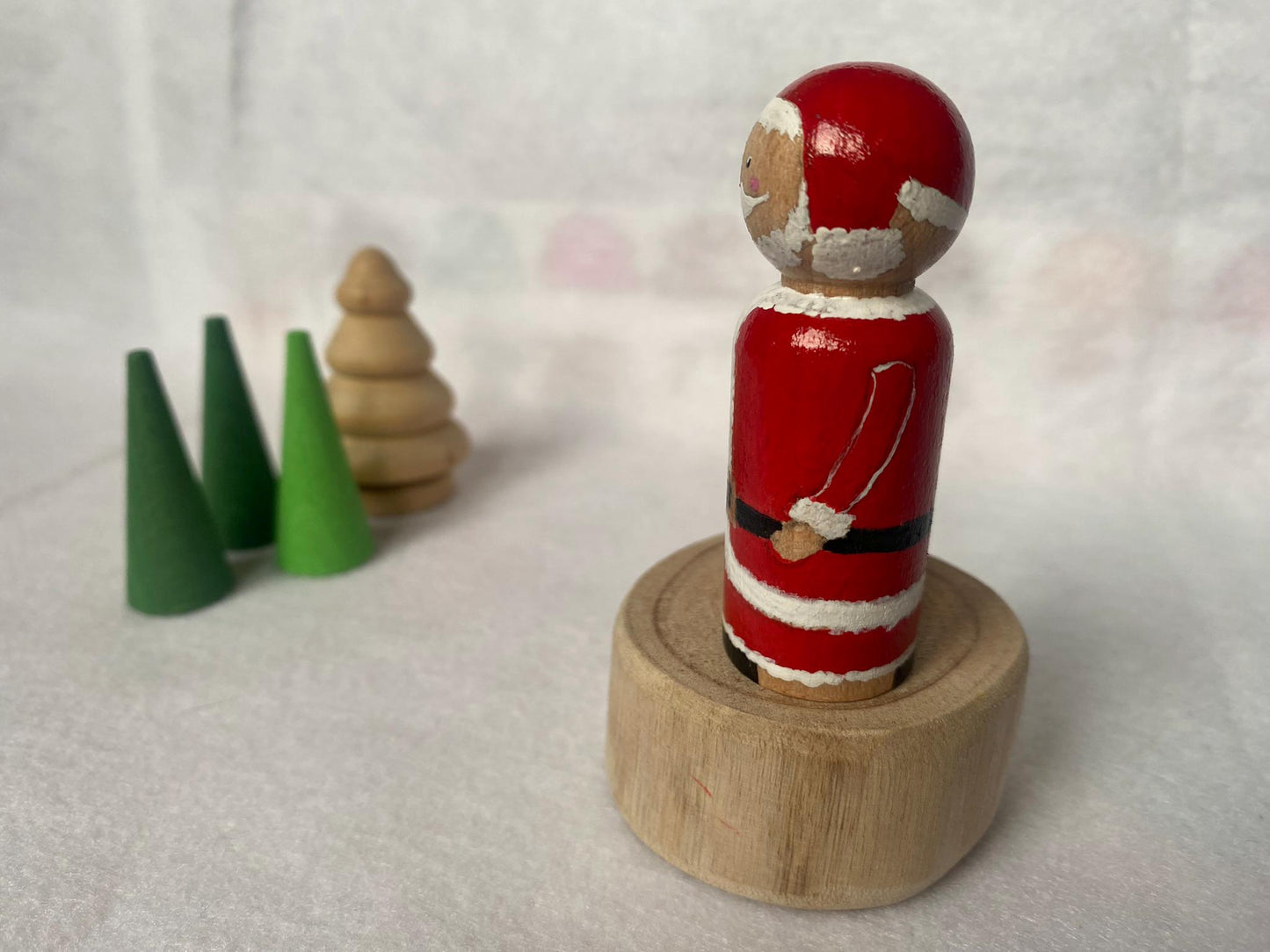 Hand painted Christmas wooden peg doll set (Santa Claus, Mrs Claus, Elf and Snowman)