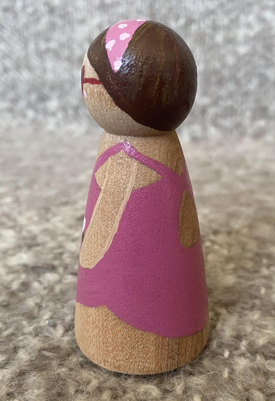 Handpainted pink swimsuit wooden peg doll (8 cm)
