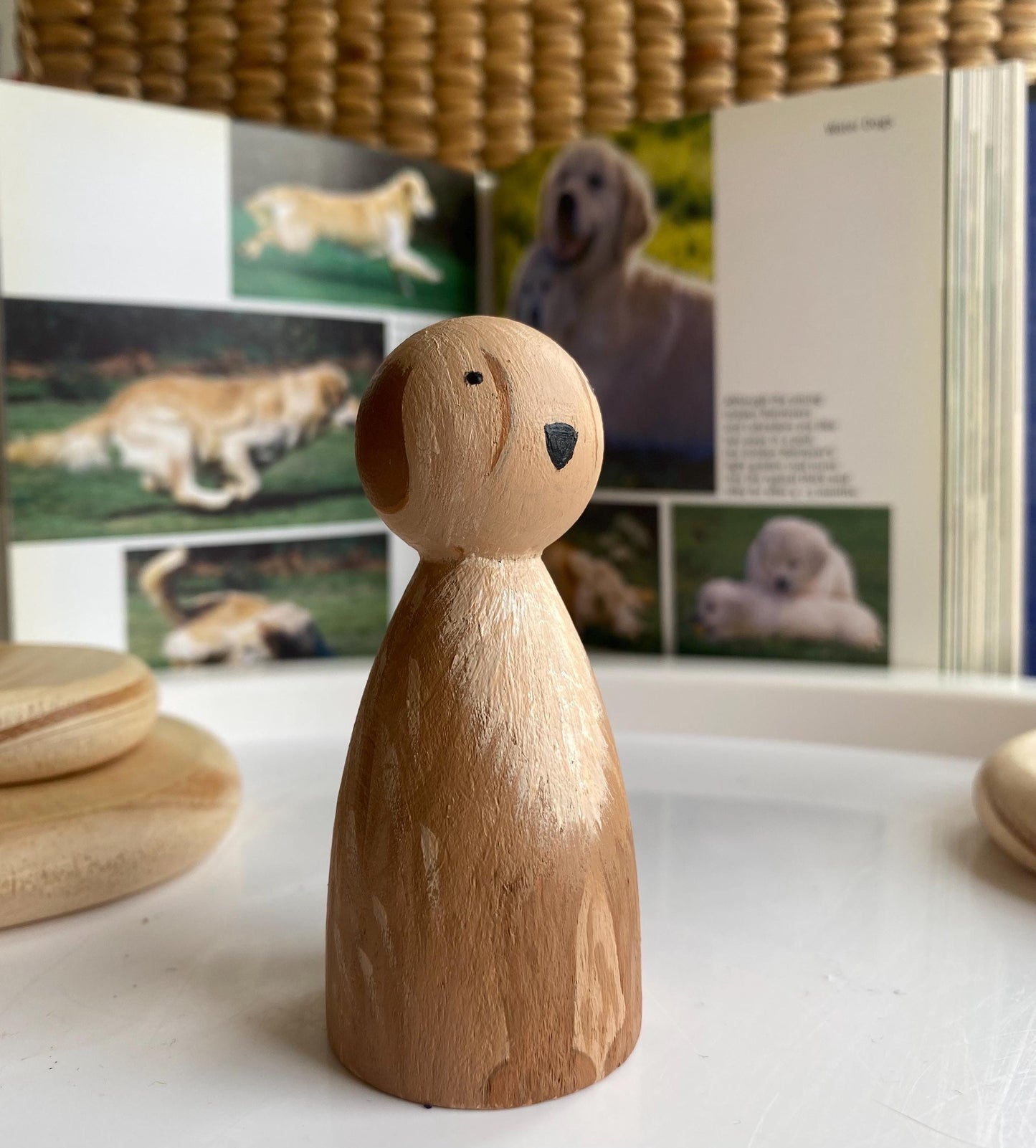 Hand painted brown dog wooden peg doll (8cm)