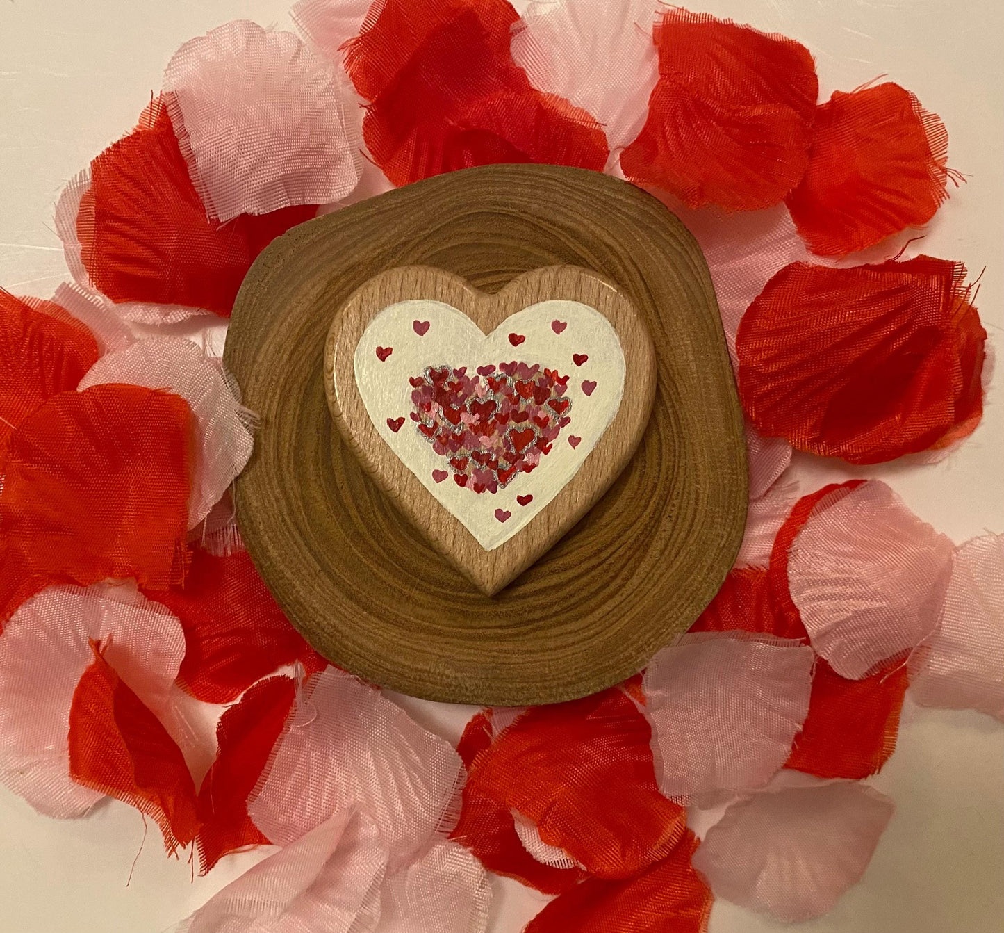 Hand Painted Beech Wood Heart with Hearts - 'I Love You' Message (7cm)