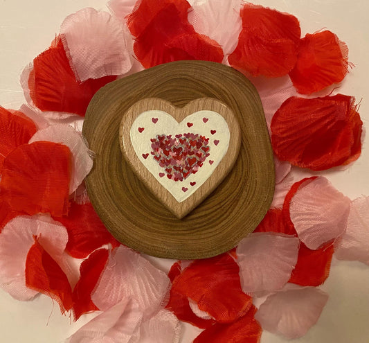 Hand Painted Beech Wood Heart with Hearts - 'I Love You' Message (7cm)