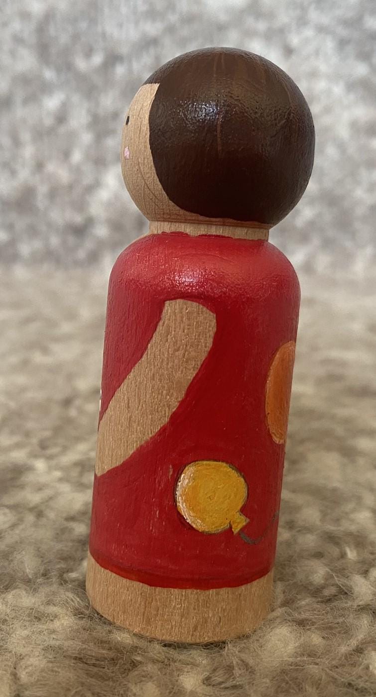 Hand painted birthday celebration wooden peg doll (8cm)